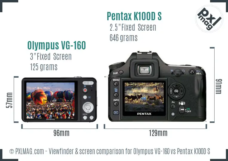 Olympus VG-160 vs Pentax K100D S Screen and Viewfinder comparison