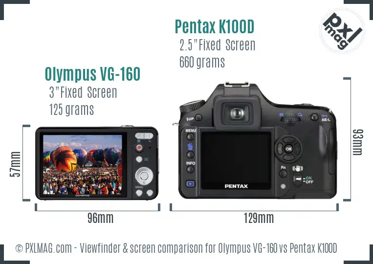 Olympus VG-160 vs Pentax K100D Screen and Viewfinder comparison Olympus VG-160 vs Pentax K100D Screen and Viewfinder comparison