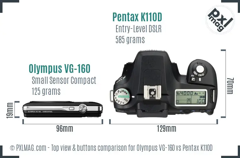 Olympus VG-160 vs Pentax K110D top view buttons comparison