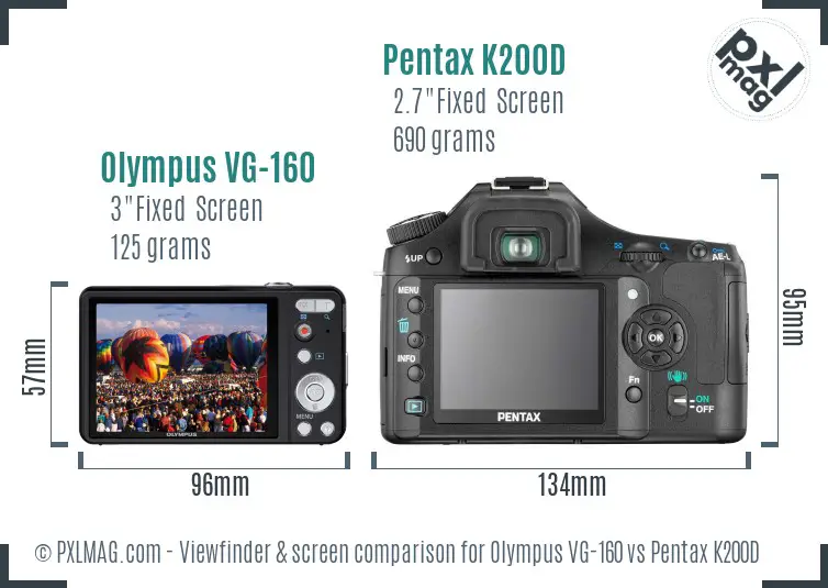 Olympus VG-160 vs Pentax K200D Screen and Viewfinder comparison