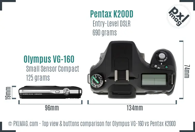 Olympus VG-160 vs Pentax K200D top view buttons comparison