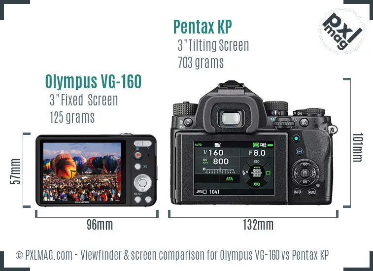 Olympus VG-160 vs Pentax KP Screen and Viewfinder comparison