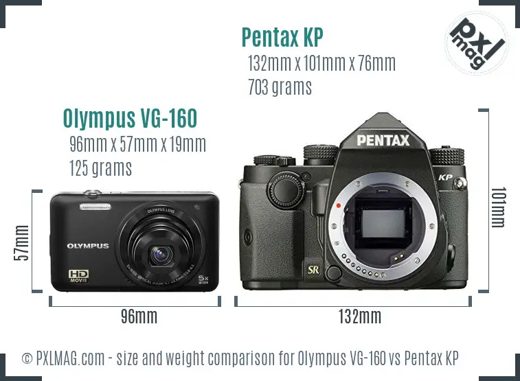 Olympus VG-160 vs Pentax KP size comparison