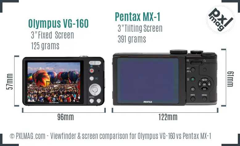 Olympus VG-160 vs Pentax MX-1 Screen and Viewfinder comparison