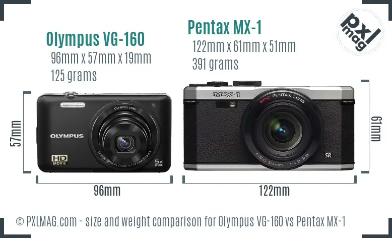 Olympus VG-160 vs Pentax MX-1 size comparison