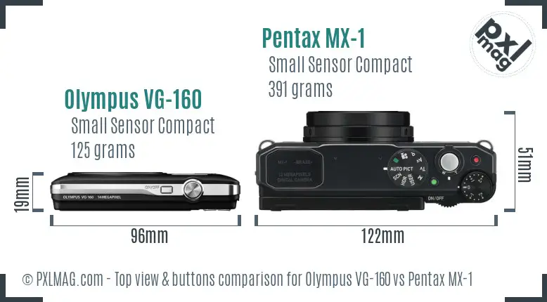 Olympus VG-160 vs Pentax MX-1 top view buttons comparison