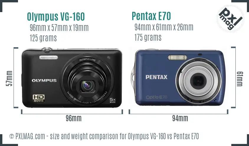 Olympus VG-160 vs Pentax E70 size comparison