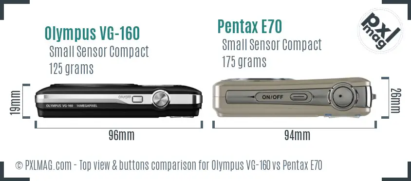 Olympus VG-160 vs Pentax E70 top view buttons comparison