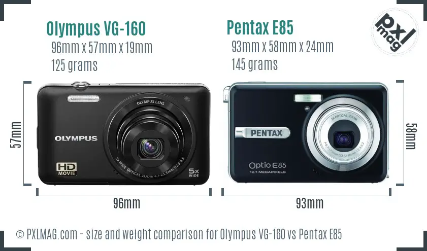Olympus VG-160 vs Pentax E85 size comparison