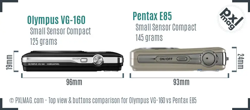 Olympus VG-160 vs Pentax E85 top view buttons comparison