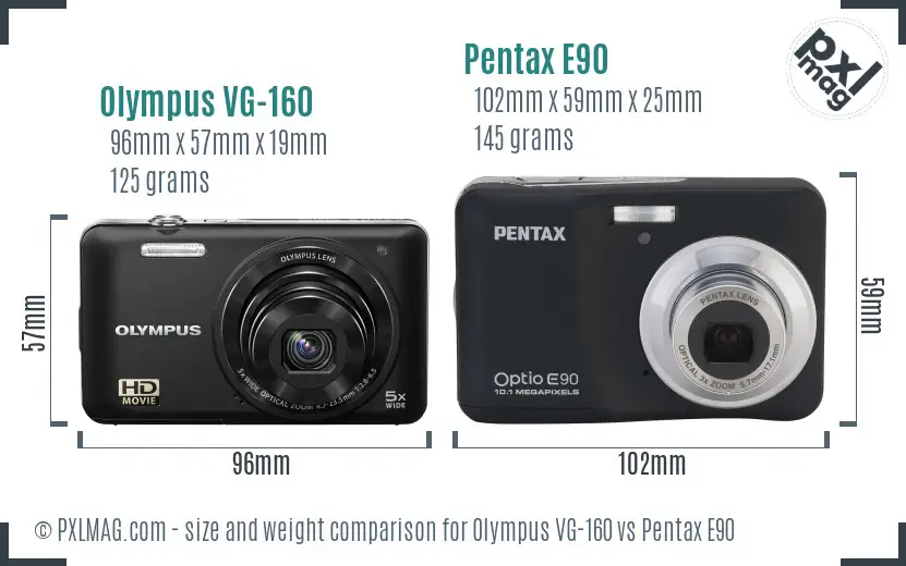 Olympus VG-160 vs Pentax E90 size comparison