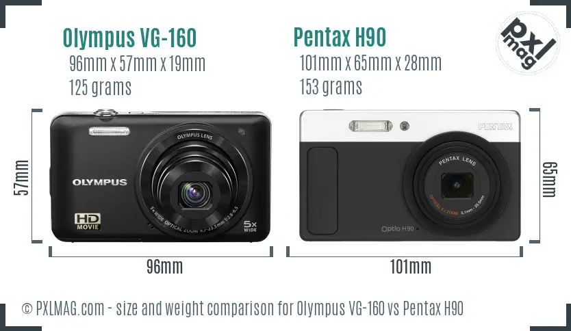 Olympus VG-160 vs Pentax H90 size comparison Olympus VG-160 vs Pentax H90 size comparison