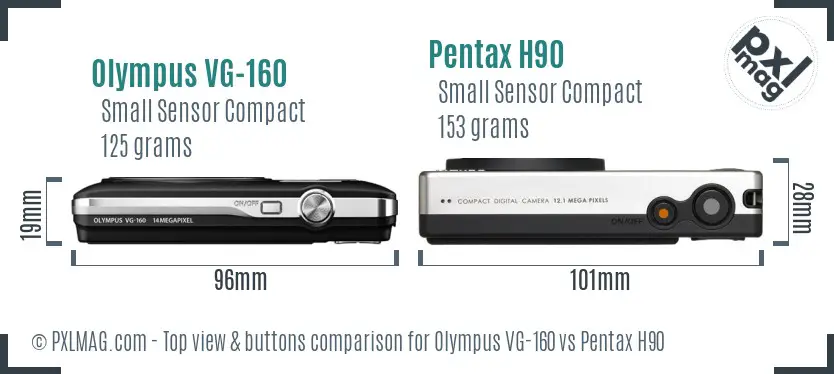 Olympus VG-160 vs Pentax H90 top view buttons comparison Olympus VG-160 vs Pentax H90 top view buttons comparison