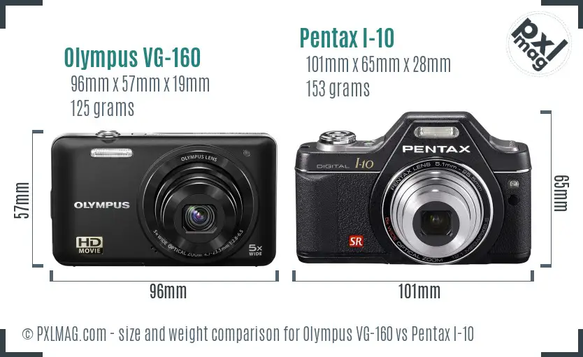 Olympus VG-160 vs Pentax I-10 size comparison