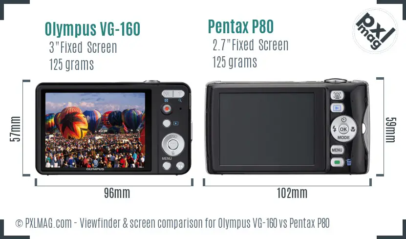 Olympus VG-160 vs Pentax P80 Screen and Viewfinder comparison