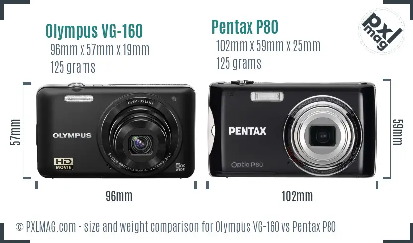 Olympus VG-160 vs Pentax P80 size comparison