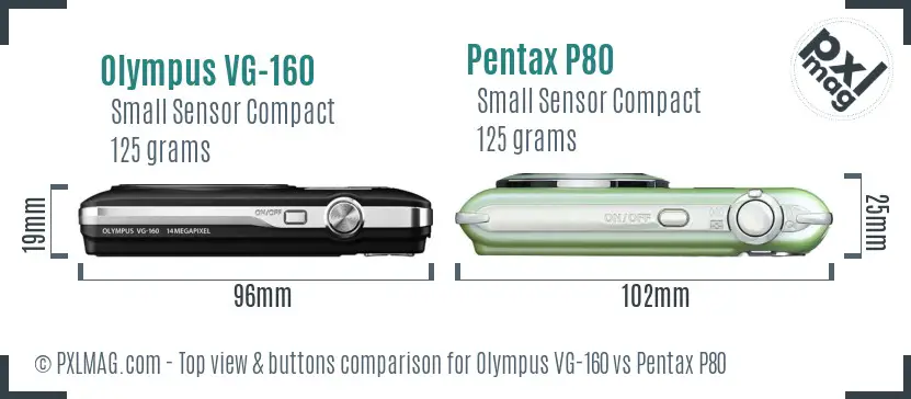 Olympus VG-160 vs Pentax P80 top view buttons comparison