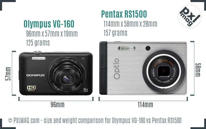 Olympus VG-160 vs Pentax RS1500 size comparison