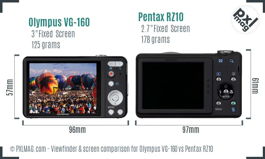 Olympus VG-160 vs Pentax RZ10 Screen and Viewfinder comparison