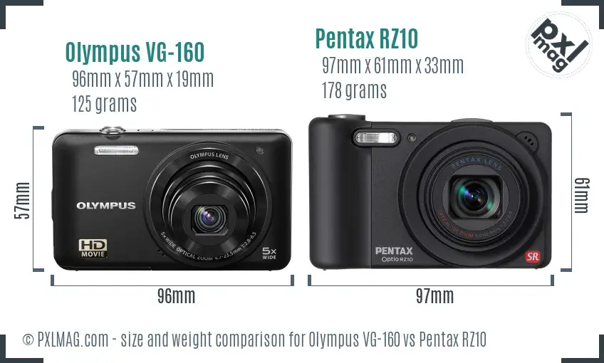Olympus VG-160 vs Pentax RZ10 size comparison