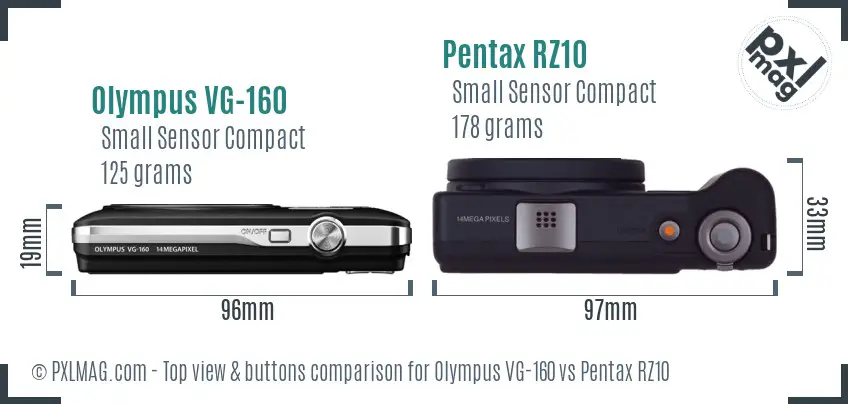 Olympus VG-160 vs Pentax RZ10 top view buttons comparison
