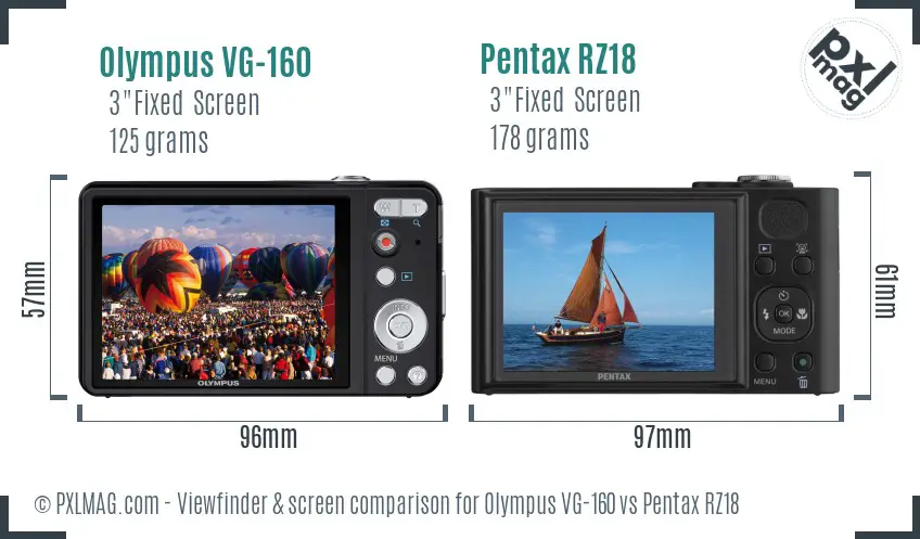 Olympus VG-160 vs Pentax RZ18 Screen and Viewfinder comparison