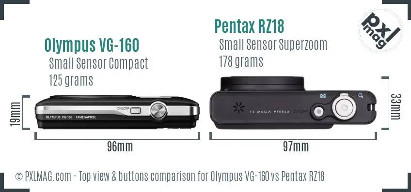 Olympus VG-160 vs Pentax RZ18 top view buttons comparison