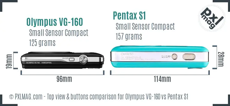 Olympus VG-160 vs Pentax S1 top view buttons comparison