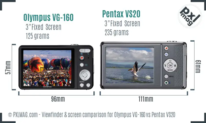 Olympus VG-160 vs Pentax VS20 Screen and Viewfinder comparison