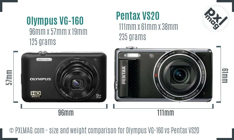 Olympus VG-160 vs Pentax VS20 size comparison