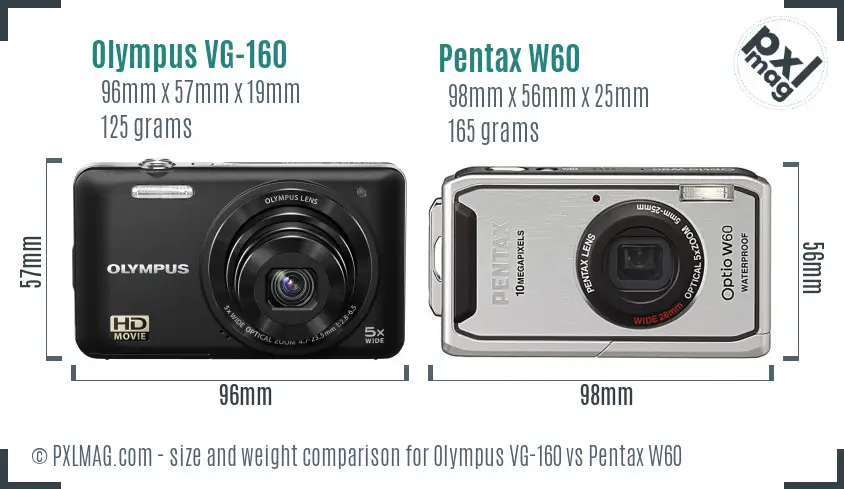 Olympus VG-160 vs Pentax W60 size comparison