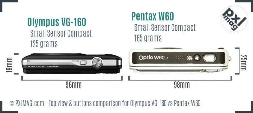 Olympus VG-160 vs Pentax W60 top view buttons comparison