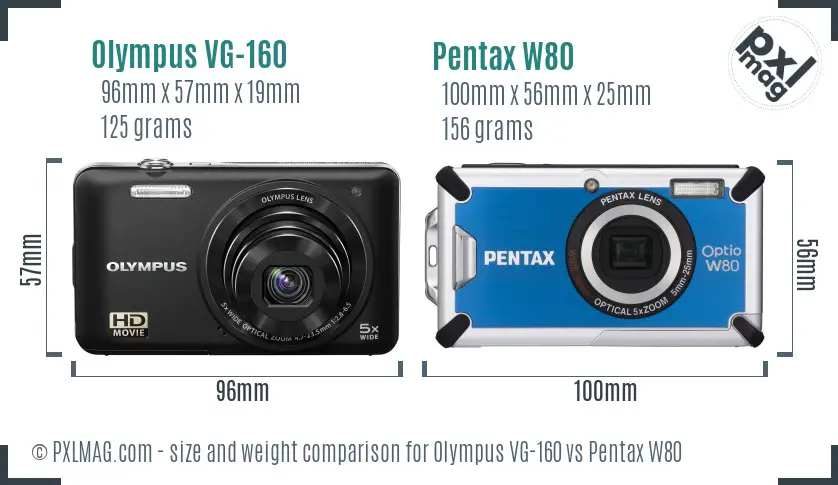 Olympus VG-160 vs Pentax W80 size comparison