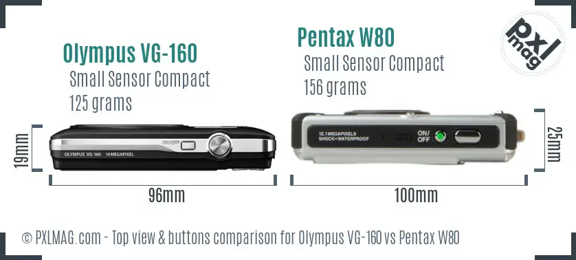 Olympus VG-160 vs Pentax W80 top view buttons comparison