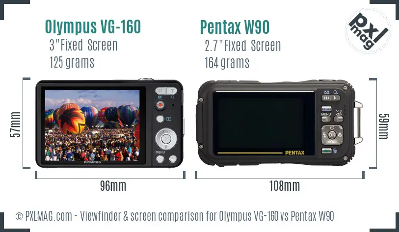 Olympus VG-160 vs Pentax W90 Screen and Viewfinder comparison
