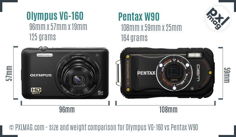 Olympus VG-160 vs Pentax W90 size comparison