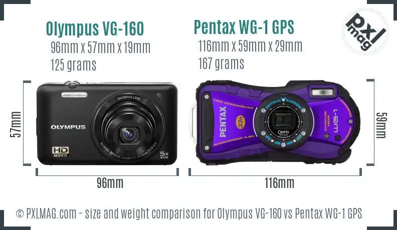 Olympus VG-160 vs Pentax WG-1 GPS size comparison
