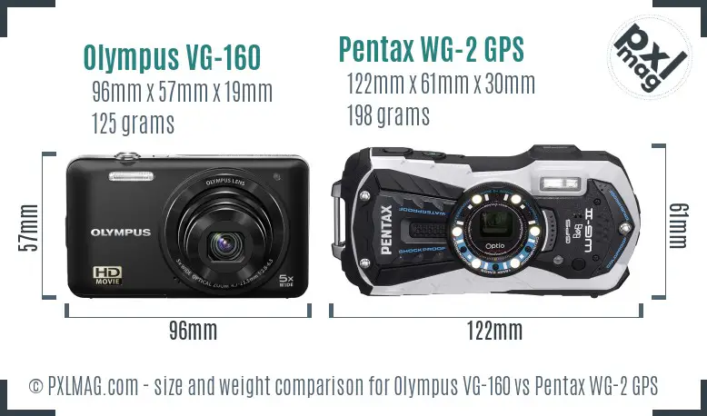 Olympus VG-160 vs Pentax WG-2 GPS size comparison