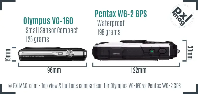 Olympus VG-160 vs Pentax WG-2 GPS top view buttons comparison