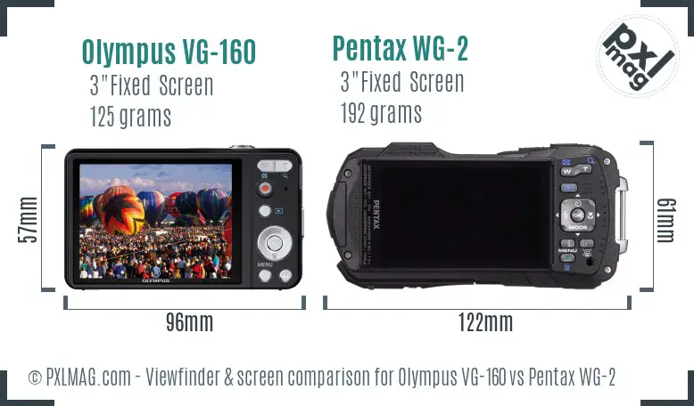 Olympus VG-160 vs Pentax WG-2 Screen and Viewfinder comparison