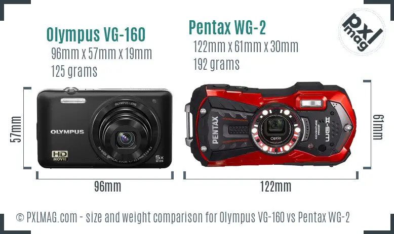 Olympus VG-160 vs Pentax WG-2 size comparison