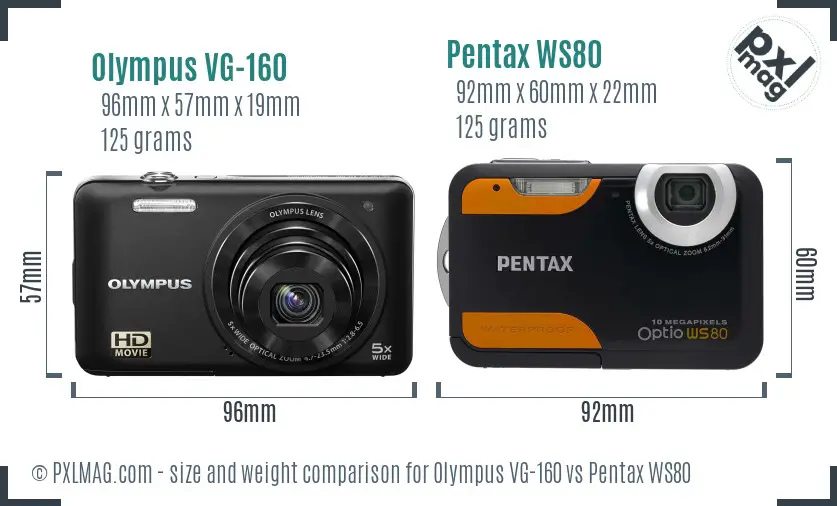 Olympus VG-160 vs Pentax WS80 size comparison