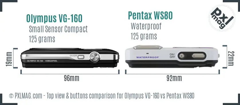 Olympus VG-160 vs Pentax WS80 top view buttons comparison