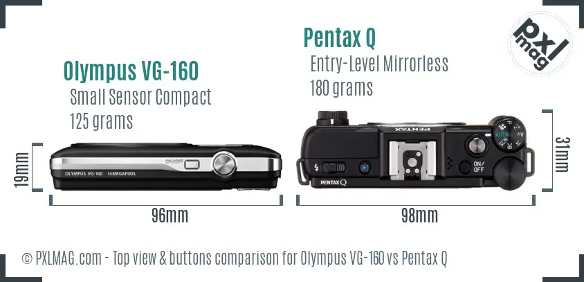 Olympus VG-160 vs Pentax Q top view buttons comparison