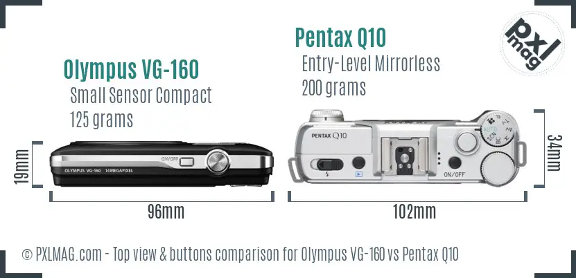 Olympus VG-160 vs Pentax Q10 top view buttons comparison