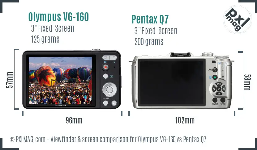 Olympus VG-160 vs Pentax Q7 Screen and Viewfinder comparison