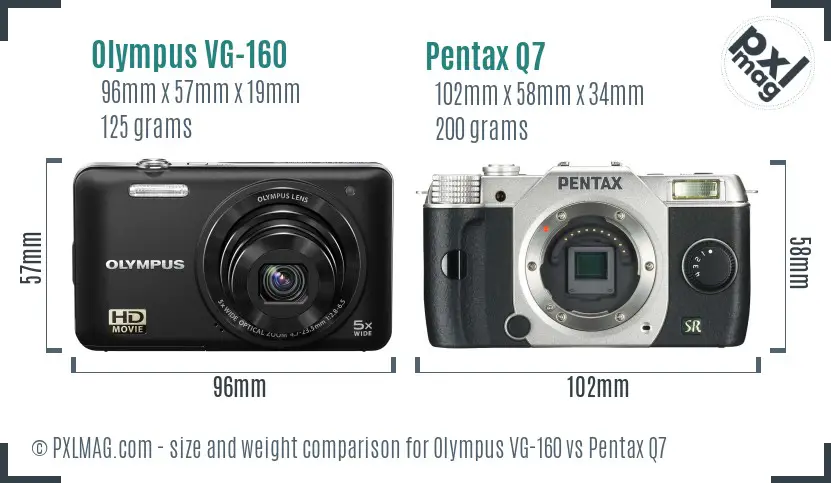 Olympus VG-160 vs Pentax Q7 size comparison