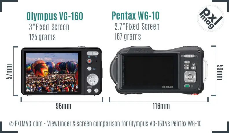 Olympus VG-160 vs Pentax WG-10 Screen and Viewfinder comparison