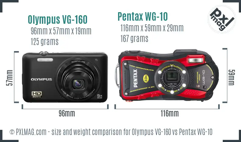 Olympus VG-160 vs Pentax WG-10 size comparison