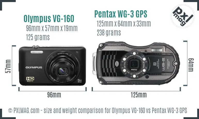 Olympus VG-160 vs Pentax WG-3 GPS size comparison Olympus VG-160 vs Pentax WG-3 GPS size comparison